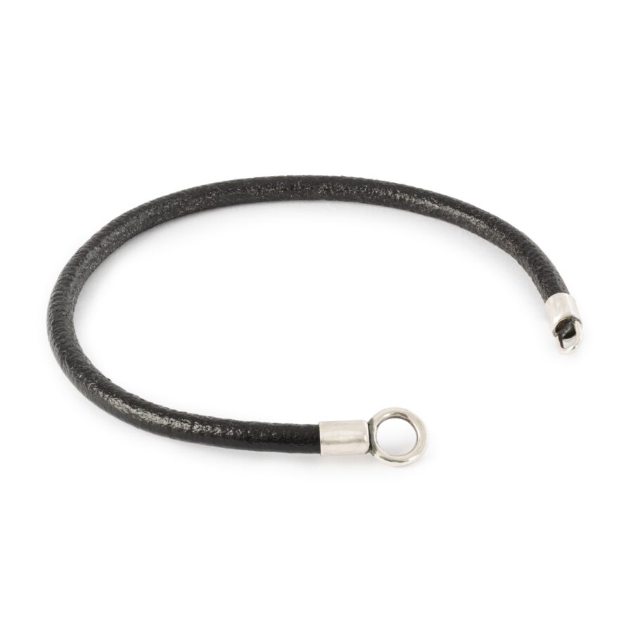 Bracciale in Pelle e Argento, Nero 20 cm